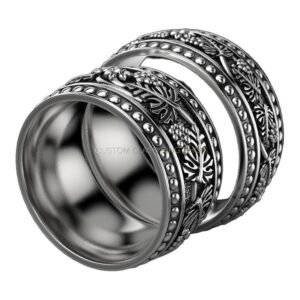 Sterling silver grapes vine statement ring with beaded border
