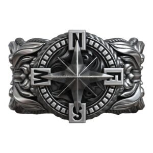 Oxidized sterling silver windrose compass statement ring with cardinal markers
