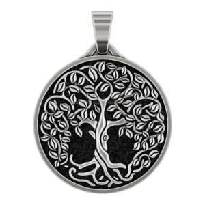 Sterling silver Yggdrasil tree pendant with oxidized finish and detailed leaves