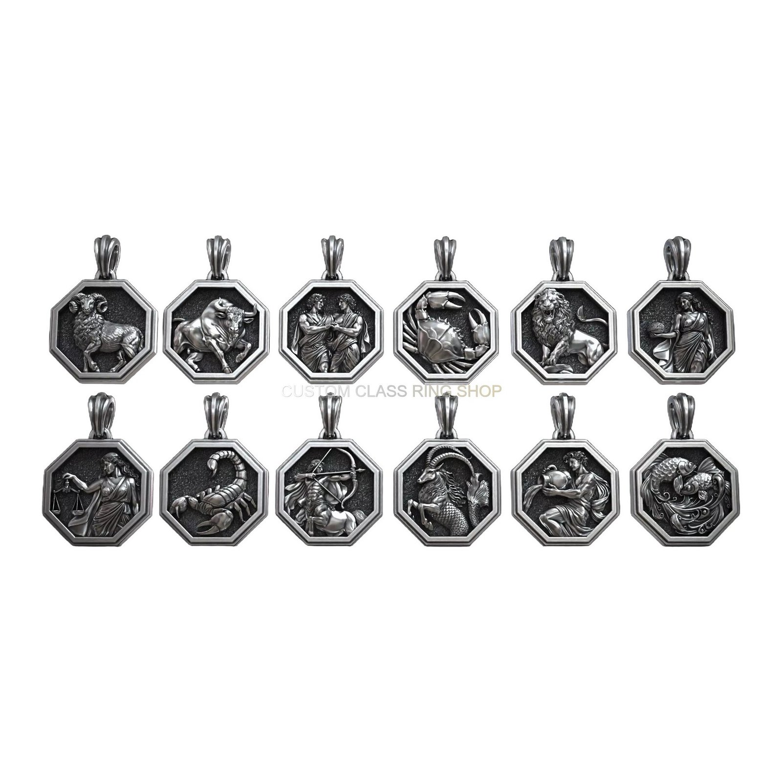 Zodiac astrology sterling silver pendant collection all 12 signs