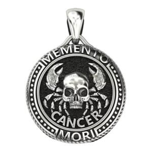 Unisex sterling silver cancer pendant with skull and crab claws zodiac design