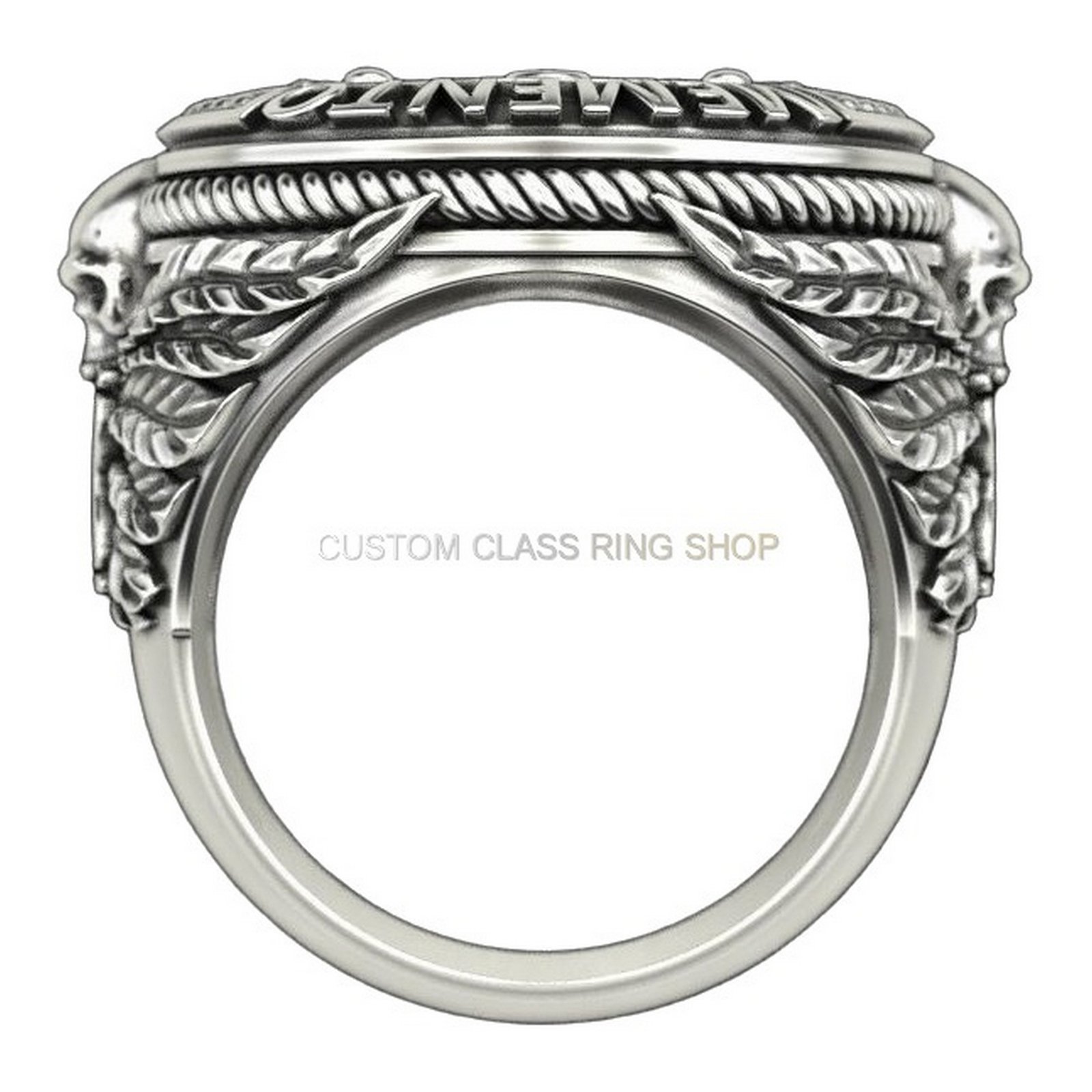 Mens 925 silver libra skull ring with scales and feathered wings, oxidized antique finish