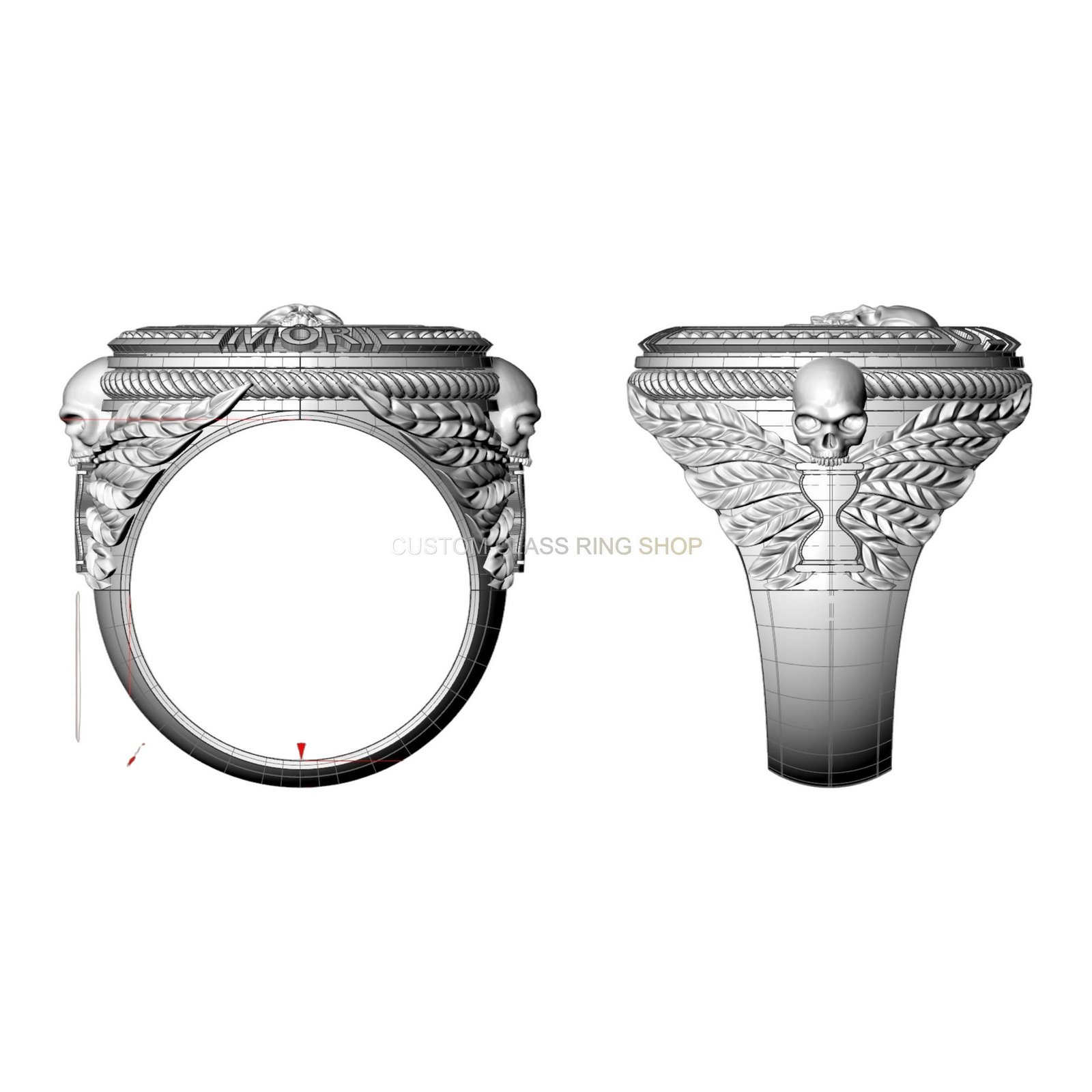 Men's sterling silver sagittarius skull ring with oxidized antique finish and rope border detail