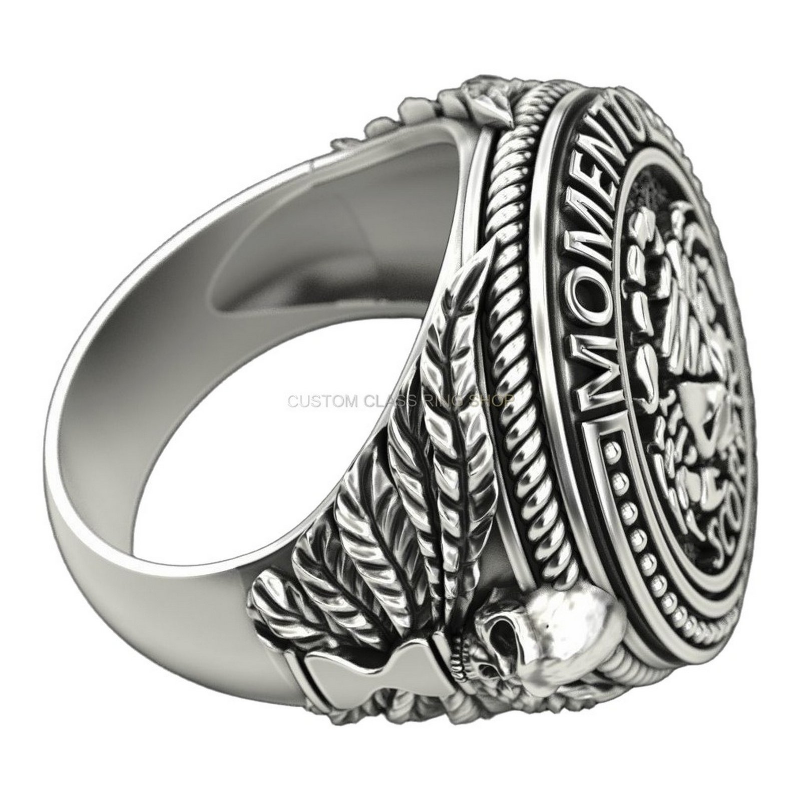 Mens 925 silver scorpio signet ring with skull crowned by pincers